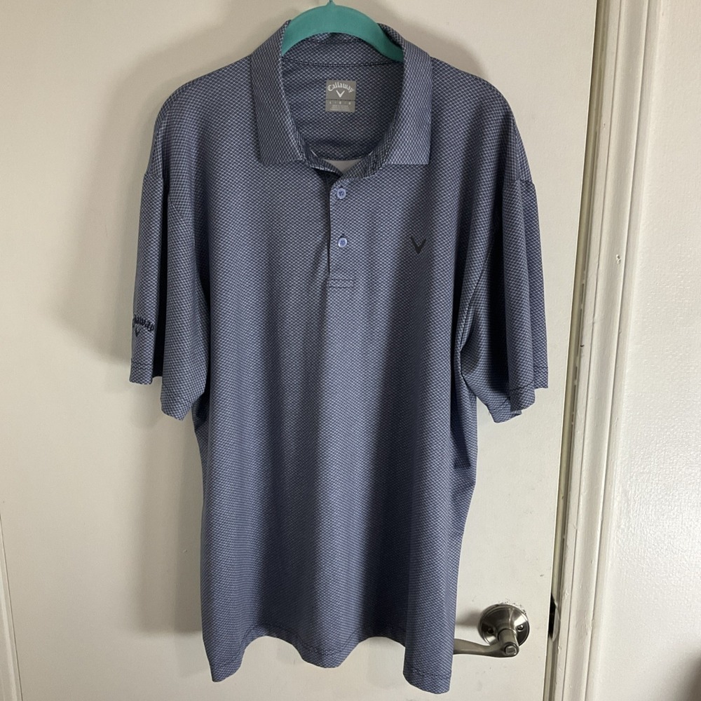 Callaway Golf Polo Men's L Blue Printed Short Sleeve Collared Button Up